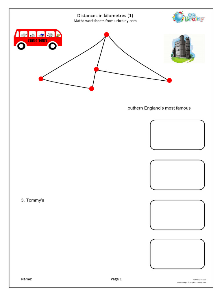 Kilometre Distance Worksheets for Tours | PDF
