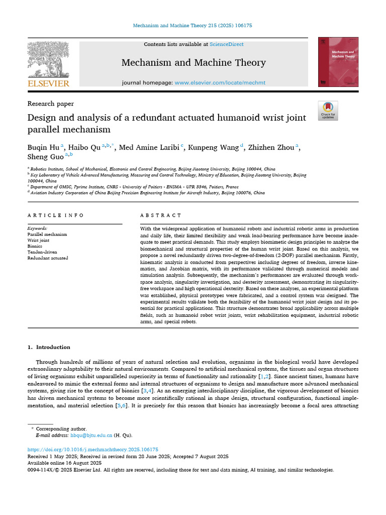 Redundant Actuated Humanoid Wrist Design | PDF | Anatomical Terms Of ...