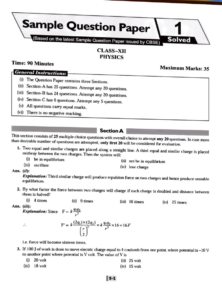 CBSE Class 12 Physics Sample Paper | PDF | Electrical Resistivity And ...