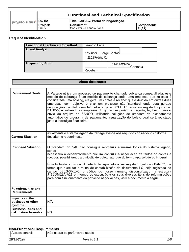 Especificação Técnica GAPAC Portal Negociação | PDF