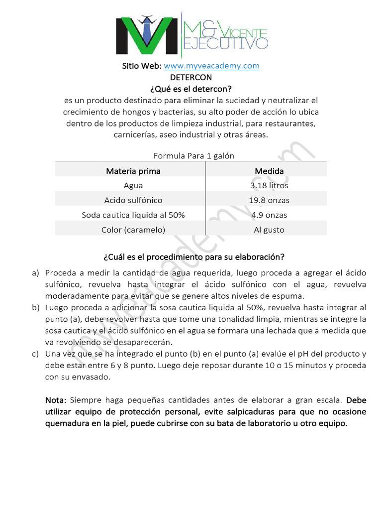 Formula Detercon Liquido | PDF | Agua