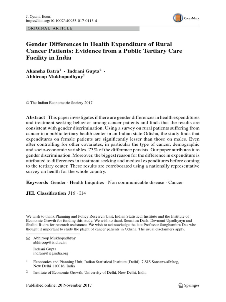Gender Disparities in Cancer Costs India | PDF | Dependent And ...