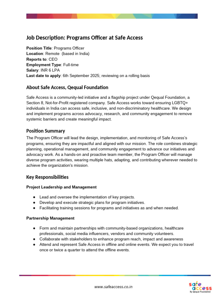 Programs Officer Job at Safe Access | PDF | Business