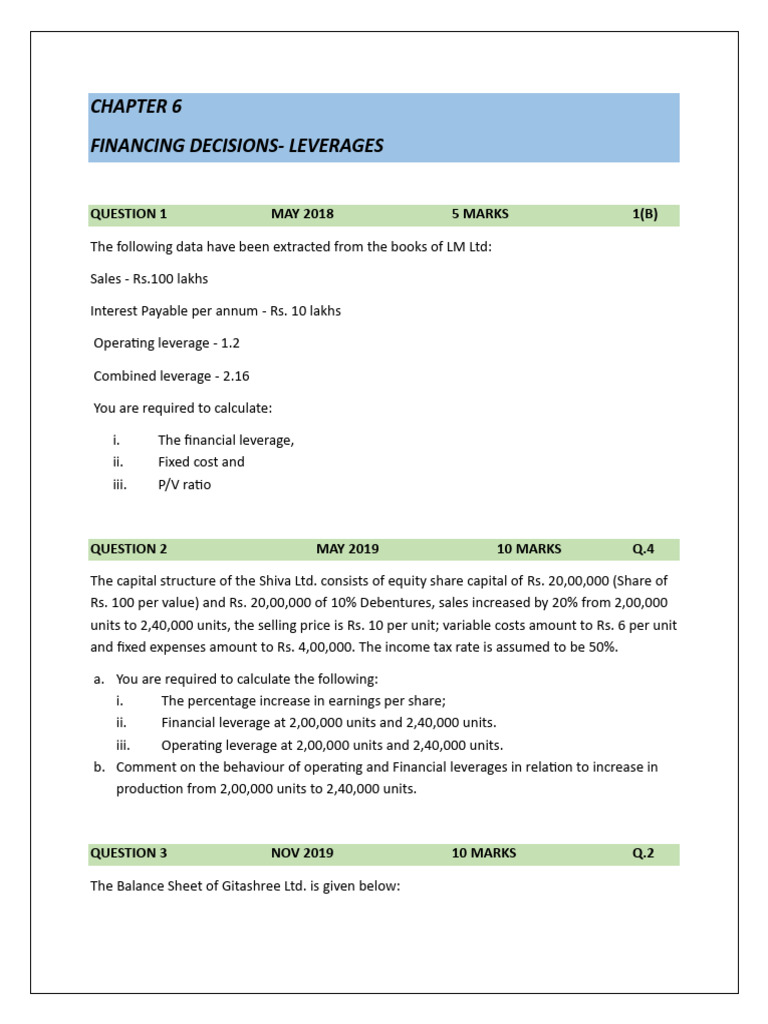 Chapter 6 Leverages_120015 | PDF | Leverage (Finance) | Capital Structure