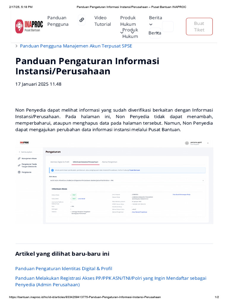 Panduan Pengaturan Informasi Instansi | PDF