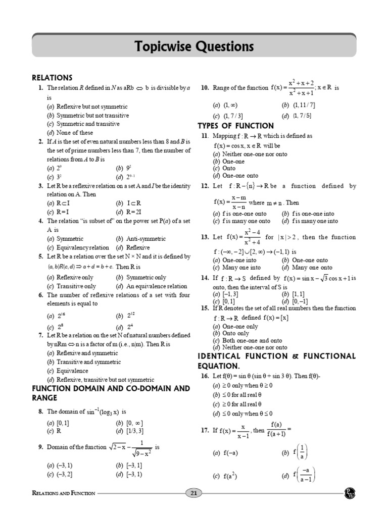 Relations and Functions: Key Concepts | PDF | Function (Mathematics ...