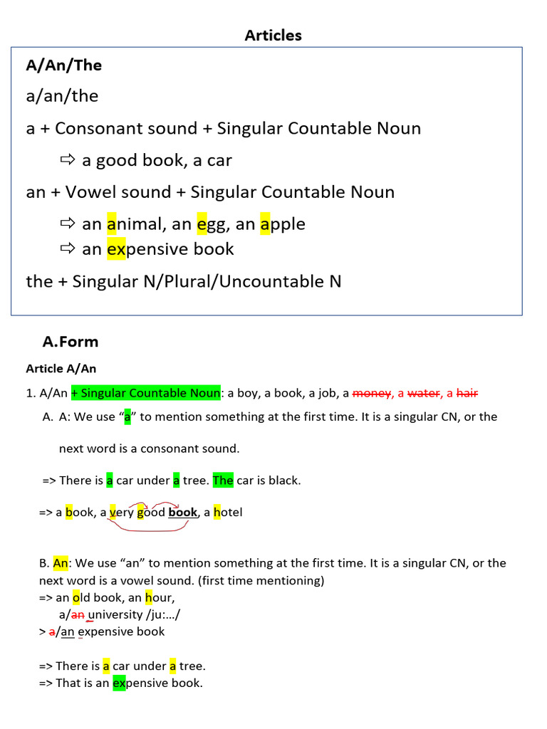 Unit 2 (Articles) 13.10.25 | PDF | Grammatical Number | Noun