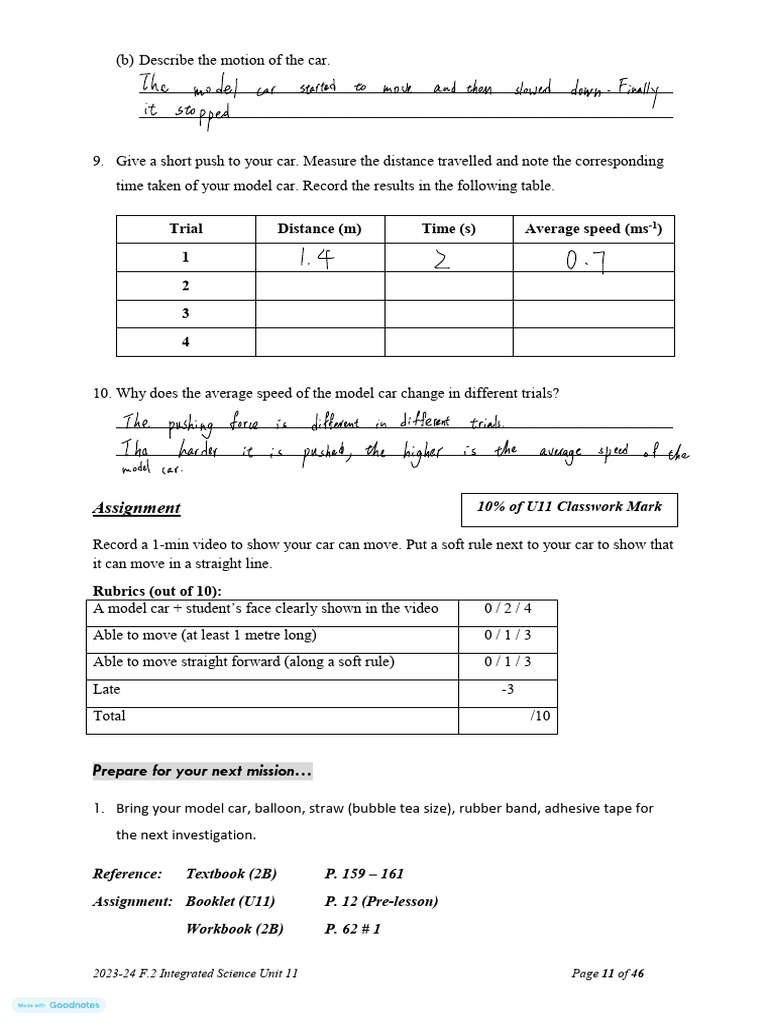 SPC F2 Is Unit 11 Force and Motion (Student Version) | PDF