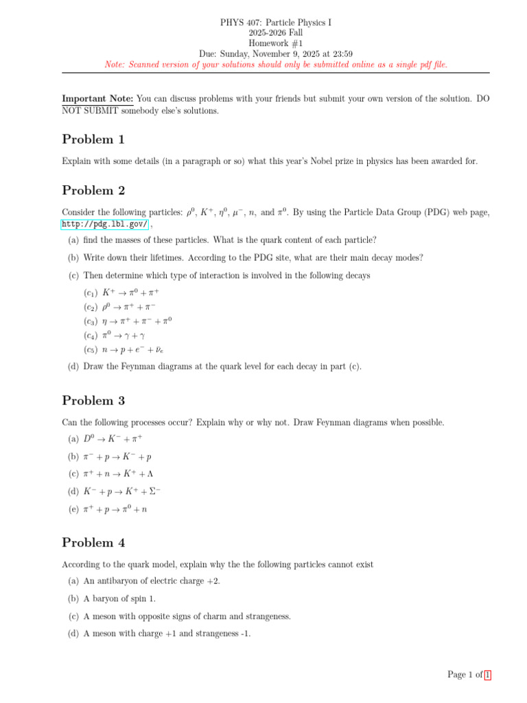 Particle Physics I Homework #1 Guide | PDF