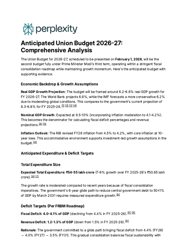 Union Budget 2026-27: Key Projections & Insights | PDF | Government ...
