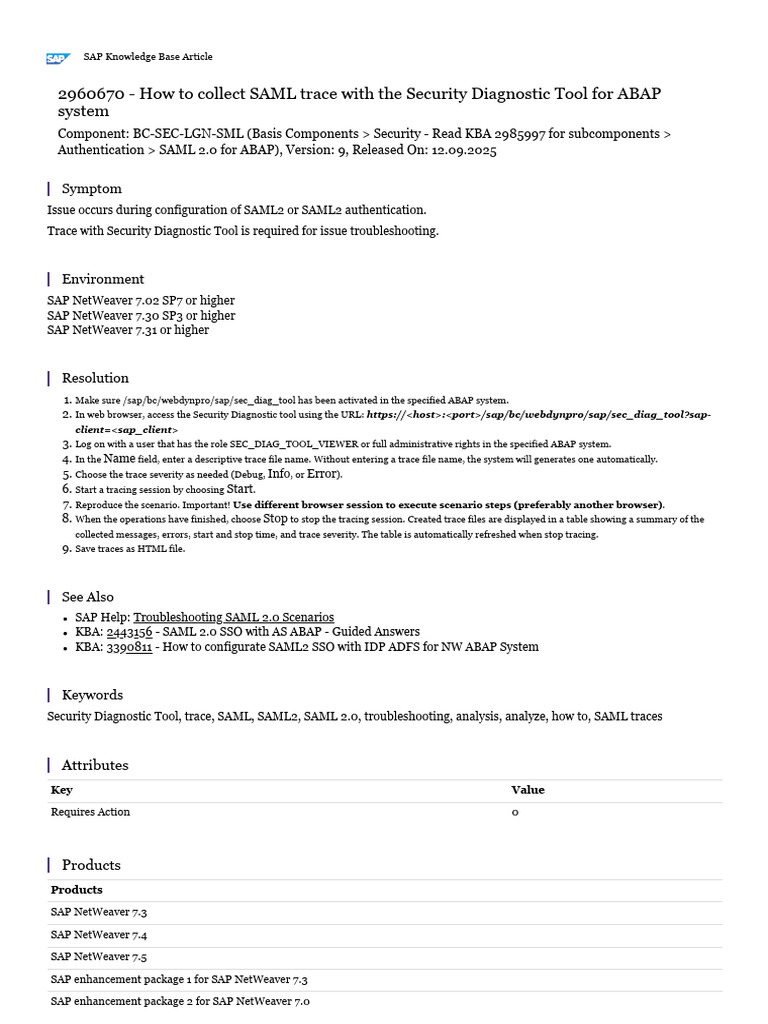 Collect SAML Trace in ABAP Systems | PDF | Computer Access Control ...