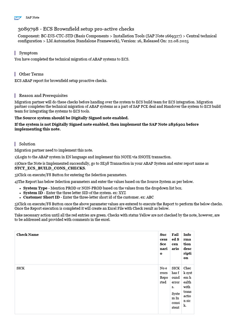 ECS Brownfield Setup Checks Guide | PDF | Object Oriented Programming ...