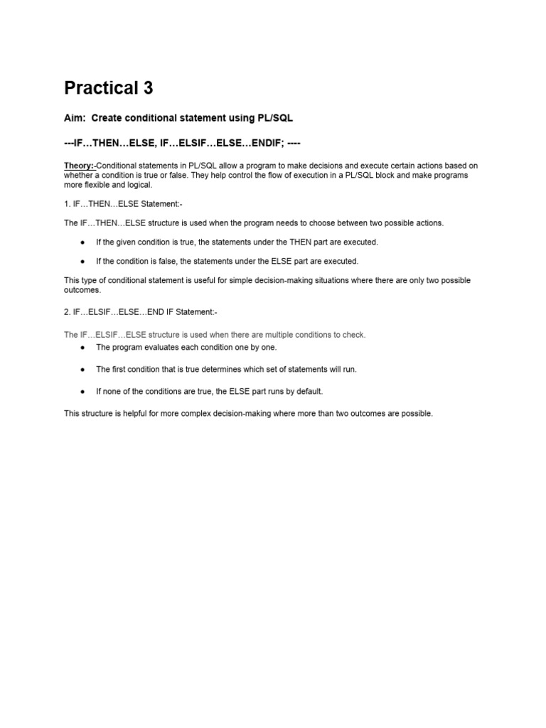 PL/SQL Conditional Statements Guide | PDF | Data Management | Data ...