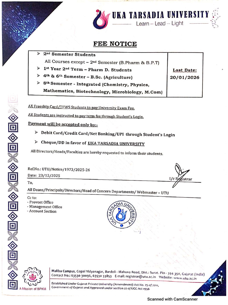 2nd Semester Fee Notice | PDF