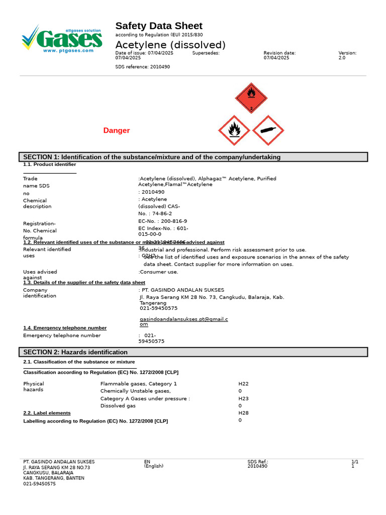 MSDS ACETYLENE | PDF | Toxicity | Personal Protective Equipment