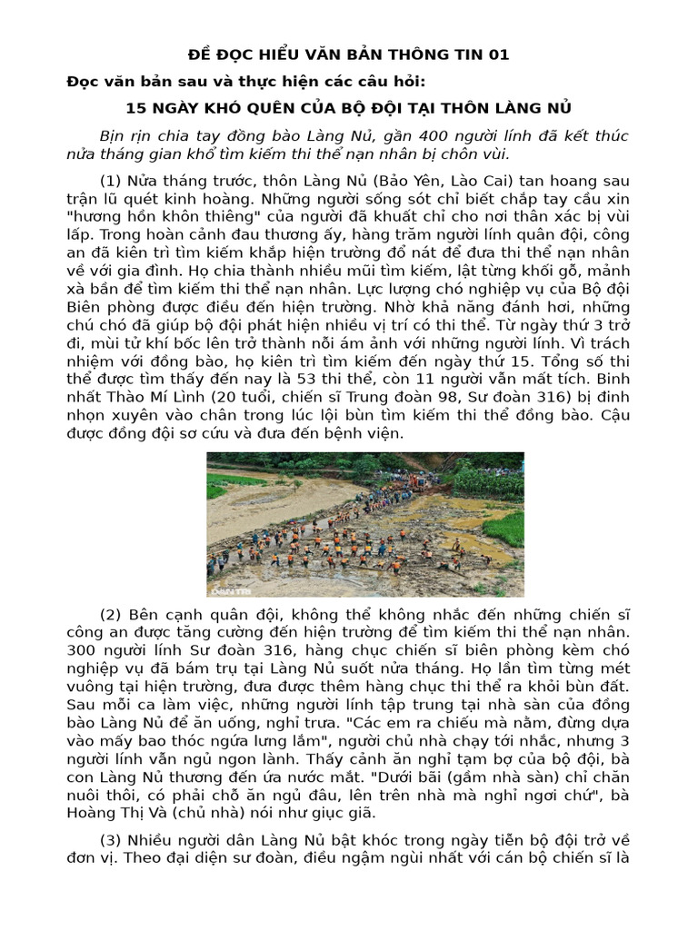 Đề Đọc Hiểu Văn Bản Thông Tin 01 | PDF