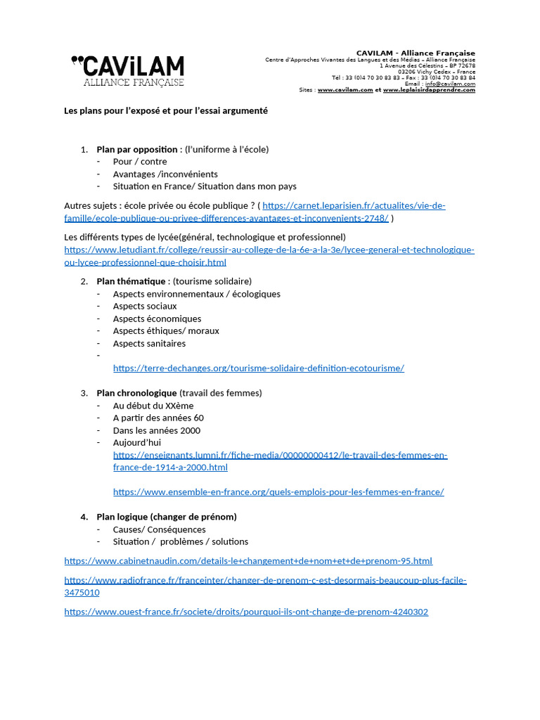 Plans pour exposés et essais argumentés | PDF