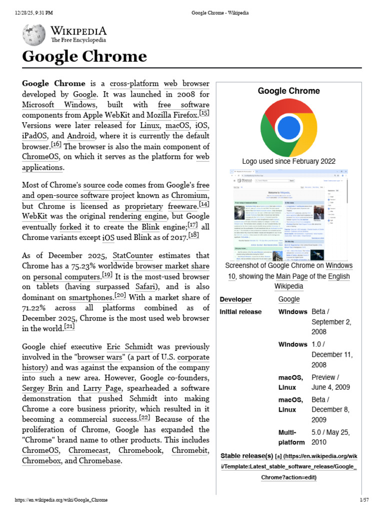 Google Chrome - Wikipedia | PDF | World Wide Web | Internet & Web