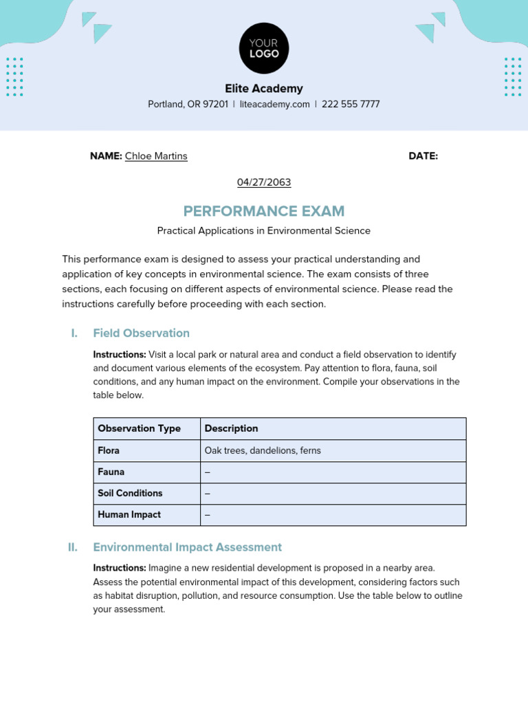 Environmental Science Performance Exam | PDF | Human Impact On The ...