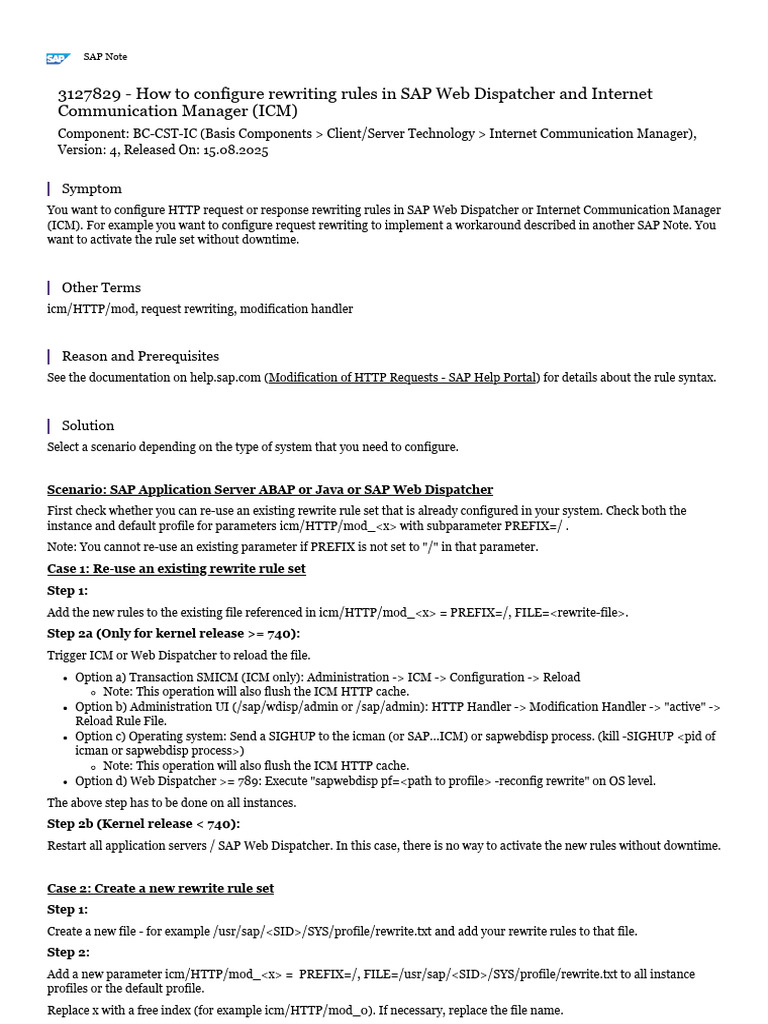 Configure SAP Web Dispatcher Rewrite Rules | PDF | Computing | Software
