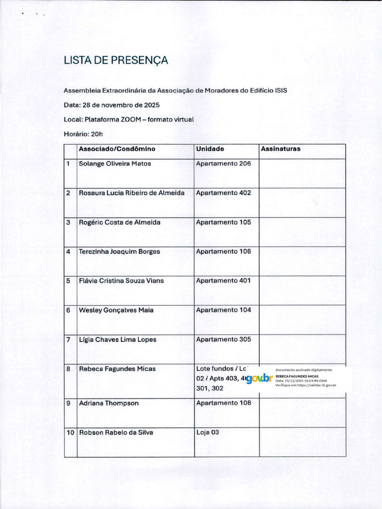 Lista de Presenca Assinado | PDF