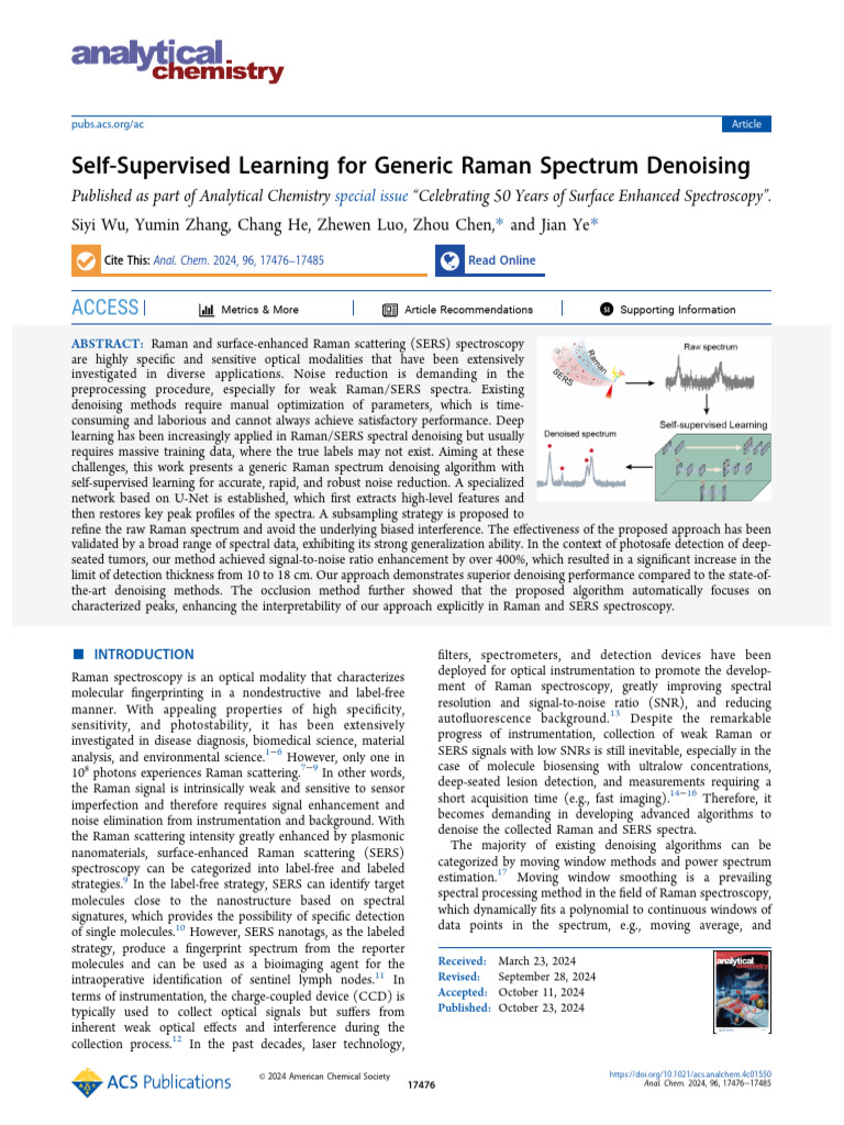 Self-Supervised Raman Spectrum Denoising | PDF | Raman Spectroscopy ...