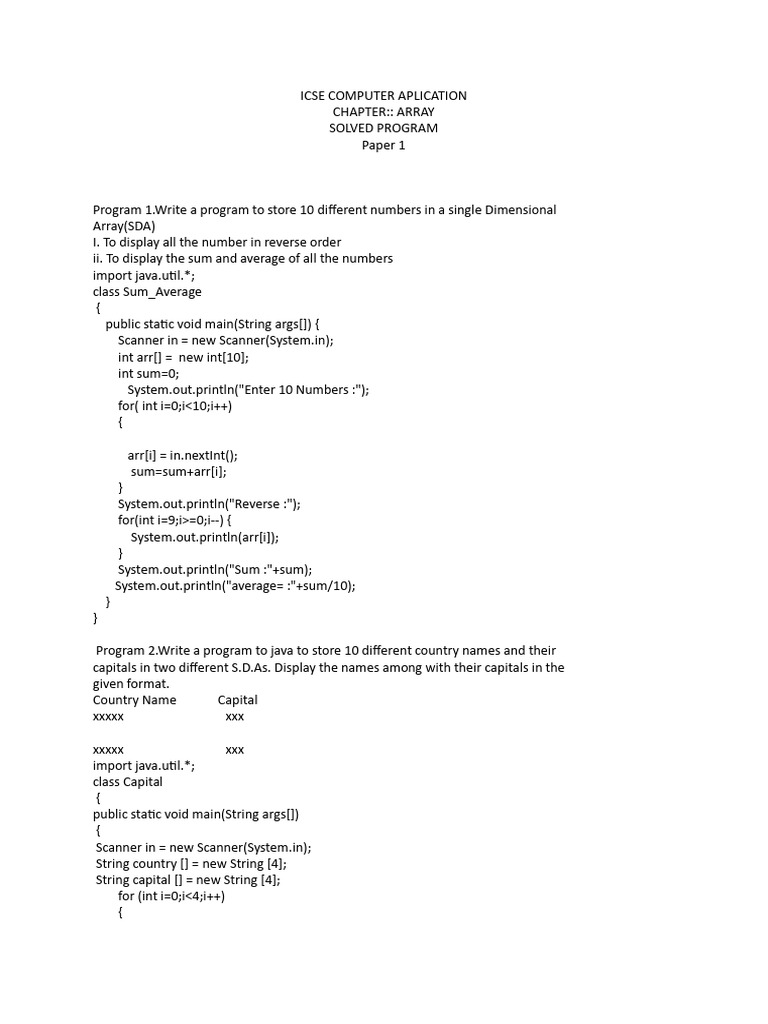 Array Prograns _ Practice_icse Computer Aplication (1) | PDF | Computer ...