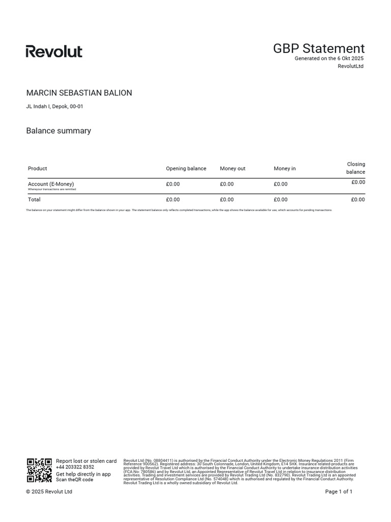 Revolut GBP Account Statement Summary | PDF | Service Industries ...