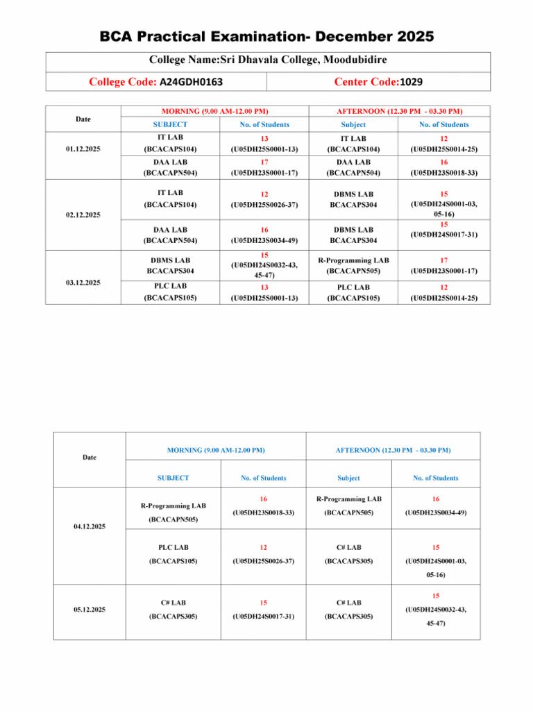 BCA Lab Exam Dec2025 | PDF