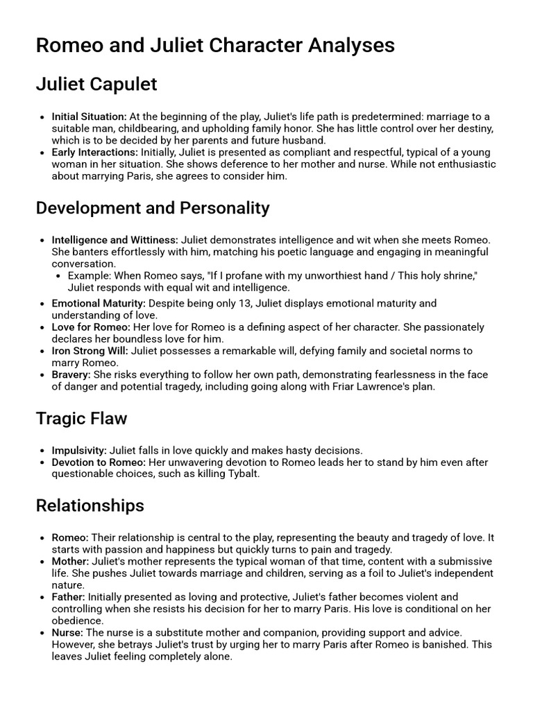 Character Analysis of Romeo and Juliet | PDF | Love | Social Psychology