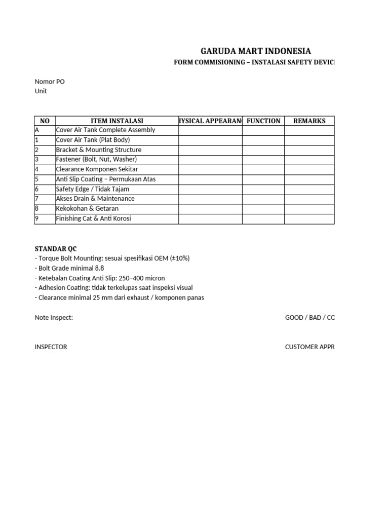 Safety Device Commissioning Checklist | PDF