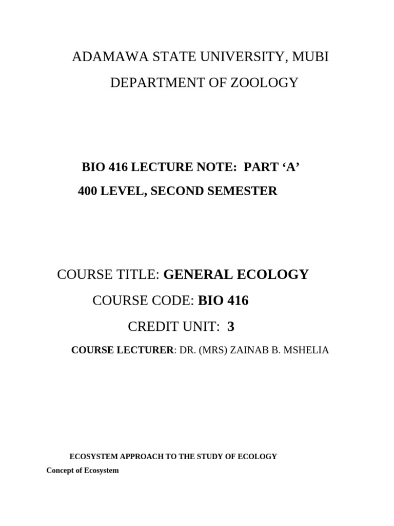 BIO 416 L.N General ecology for biology students | PDF