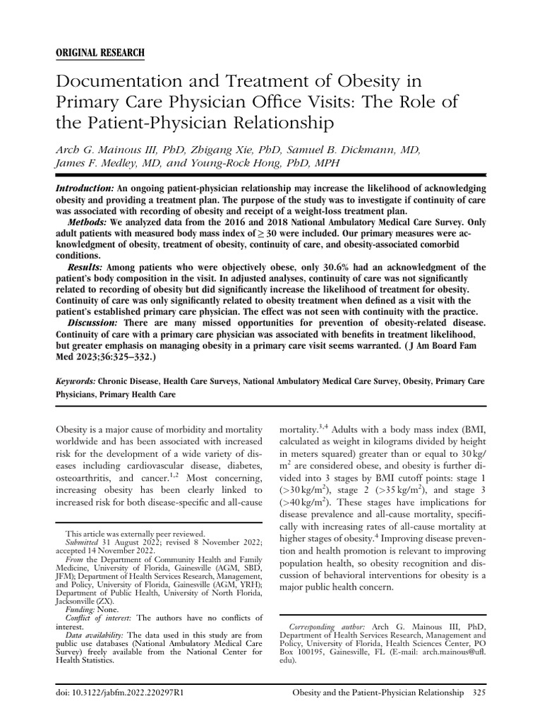 Obesity Treatment in Primary Care Visits | PDF | Obesity | Body Mass Index