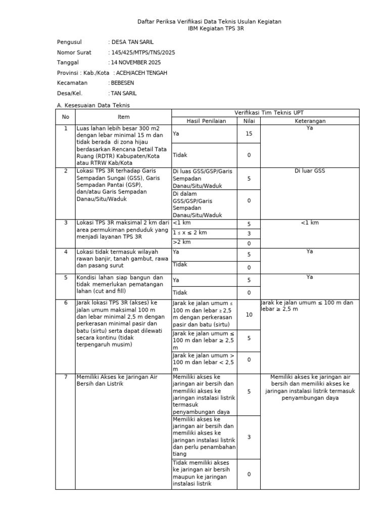Periksa Hasil Verifikasi Data Teknis Kegiatan TPS 3R | PDF