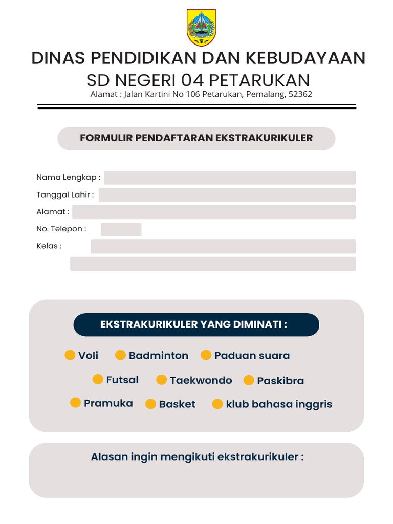 Kuning Abu-Abu Simpel Formulir Pendaftaran Ekstrakurikuler Dokumen ...