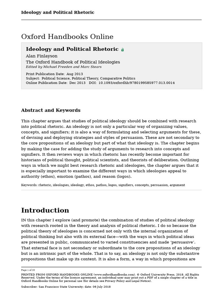 Ideology and Rhetoric in Politics | PDF | Rhetoric | Ideologies