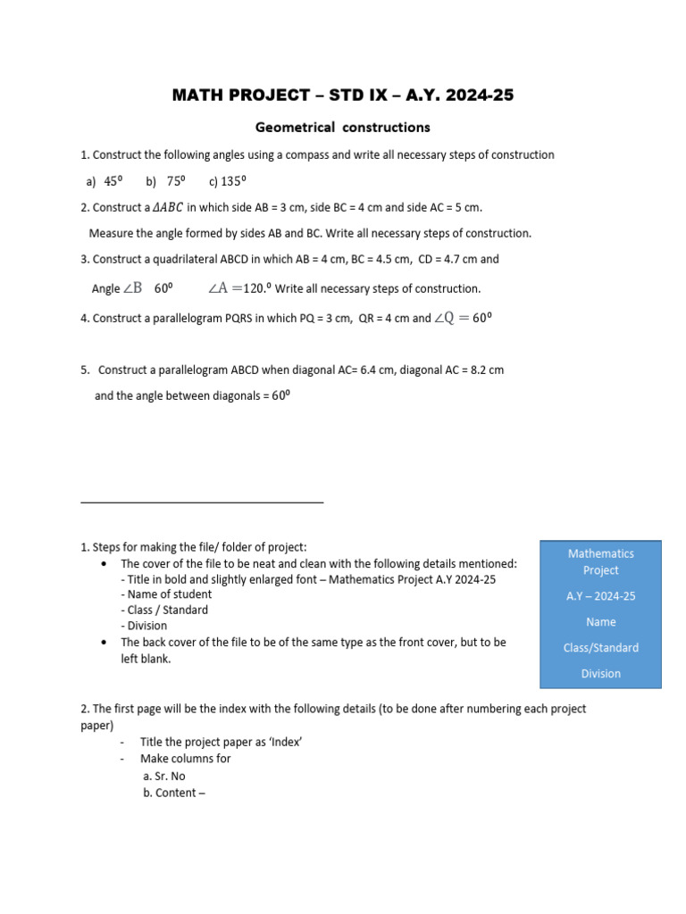 Math Project Std IX | PDF | Euclidean Geometry | Elementary Geometry