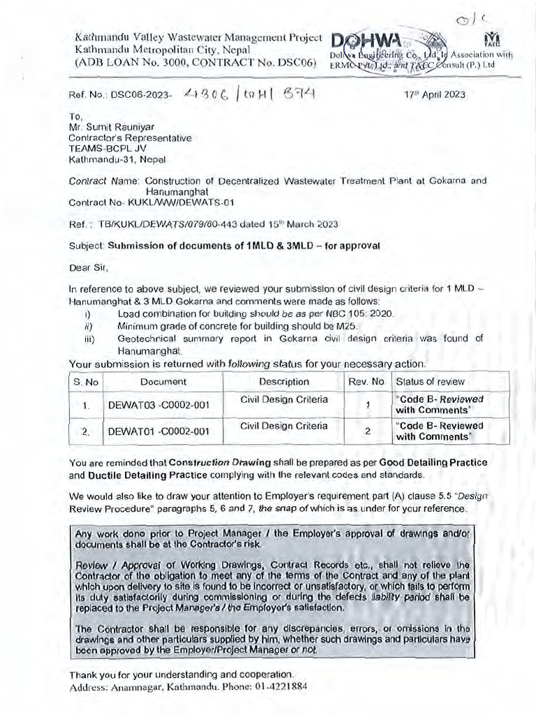 374 Submission of Documents of 1MLD and 3mLD For Approval. | PDF