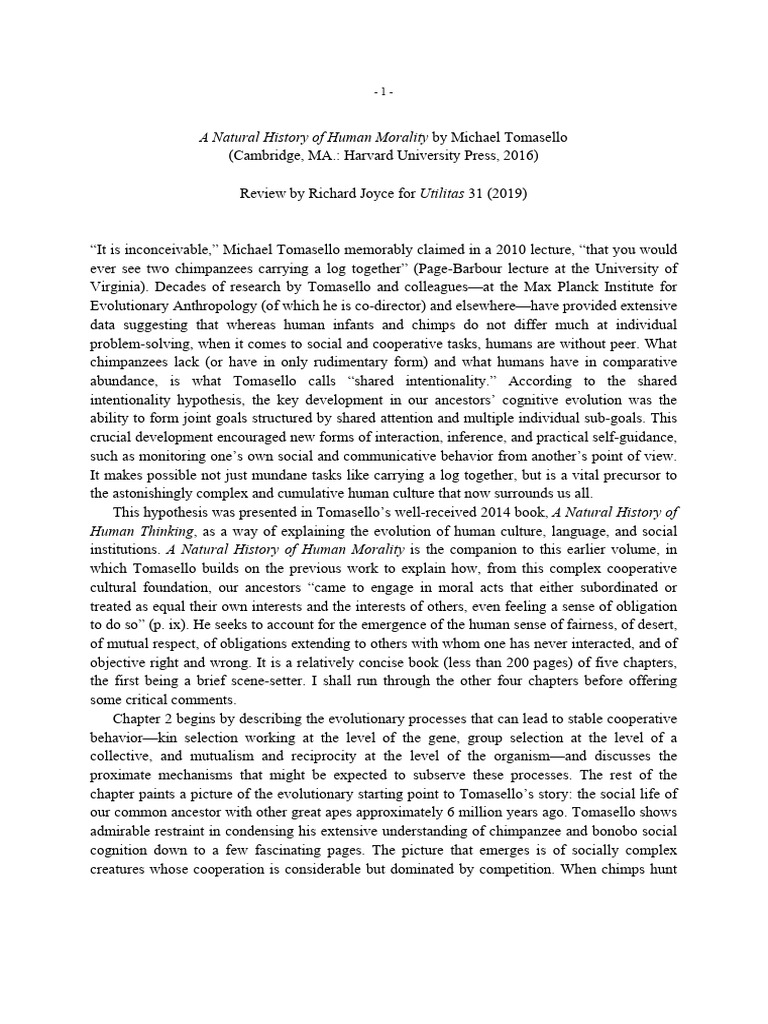 Evolution of Human Morality Explained | PDF | Michael Tomasello | Morality