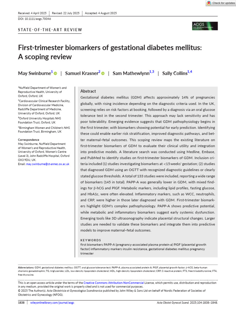 First-Trimester Biomarkers for GDM | PDF | Gestational Diabetes | Diabetes
