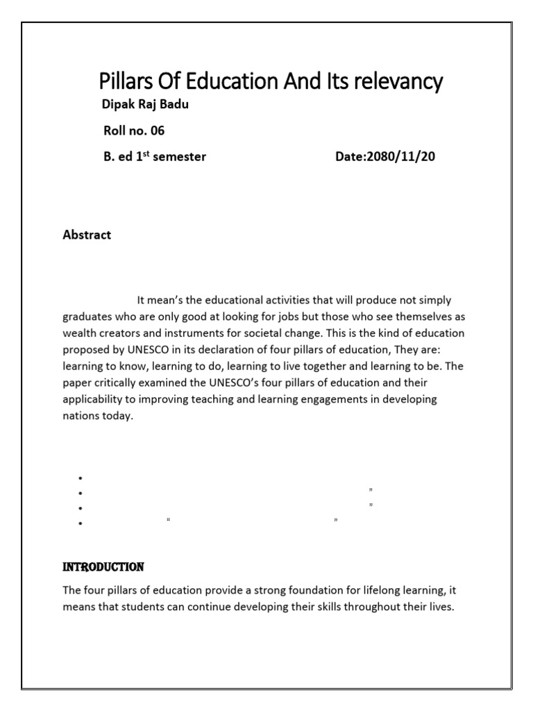 Four Pillars of Education Explained | PDF | Learning | Knowledge