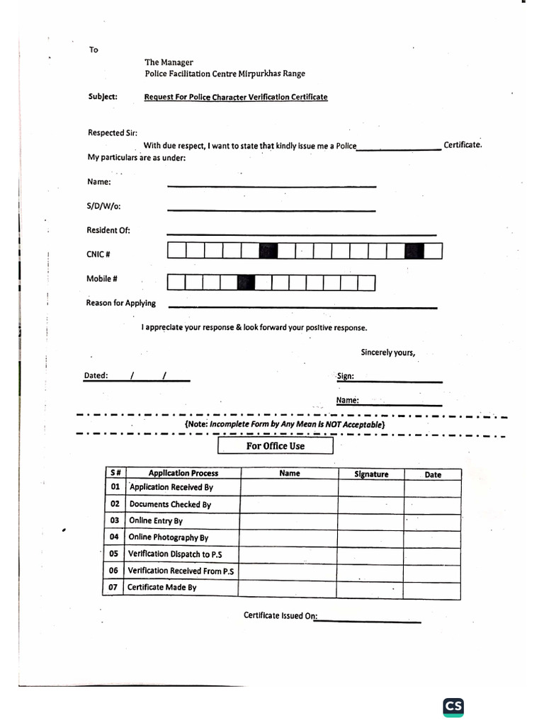 POlice Verificatopn Form | PDF