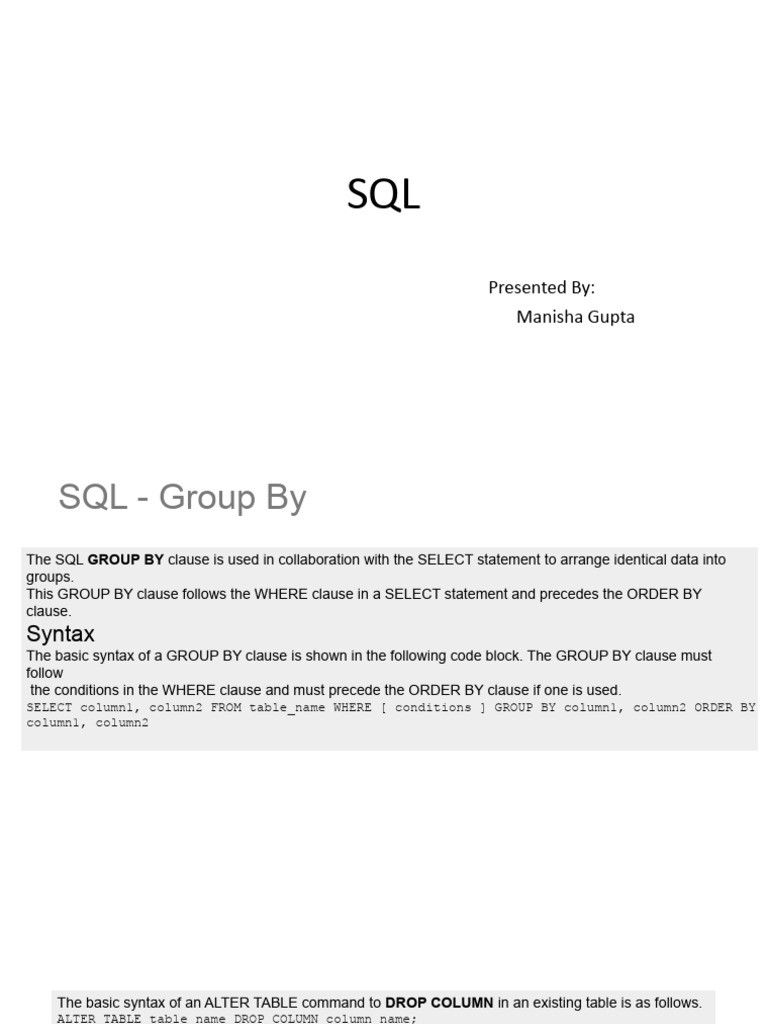 SQL GROUP BY and ALTER TABLE Guide | PDF | Table (Database ...