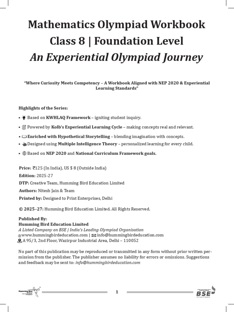 Class 8 Math Olympiad Workbook | PDF | Numbers | Rational Number