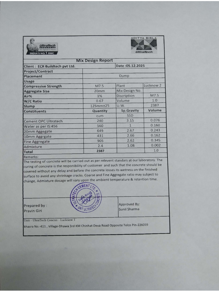 Ultratech RMC Report. | PDF