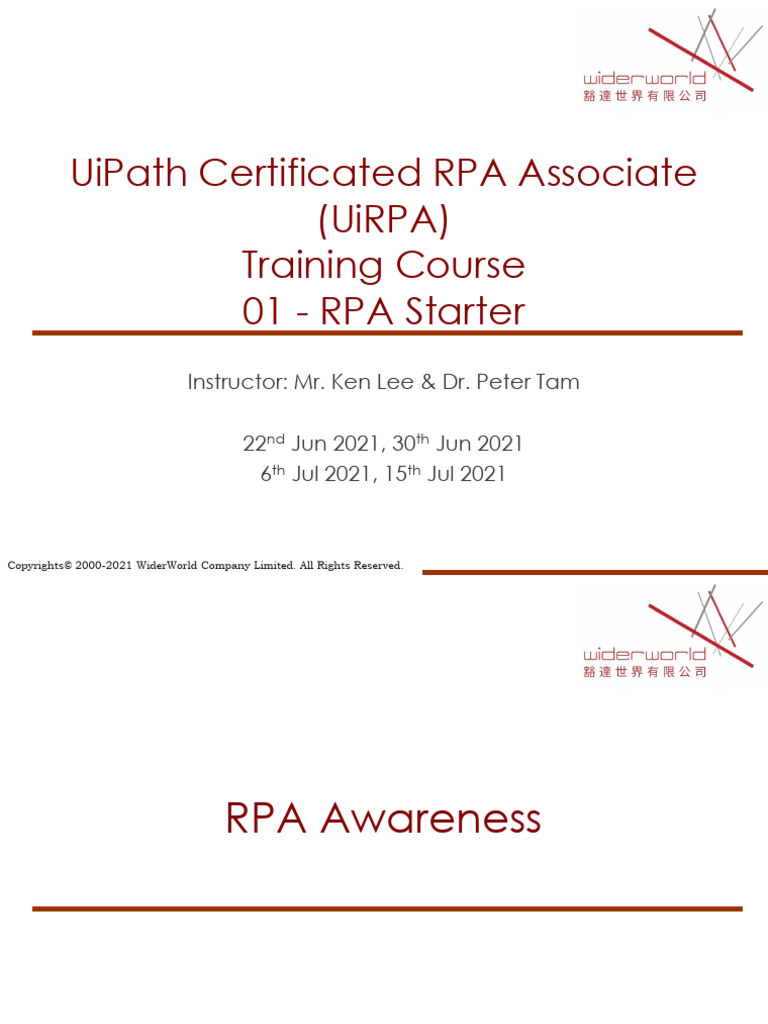 RPA Training Course Overview and Benefits | PDF | Automation | Computer ...