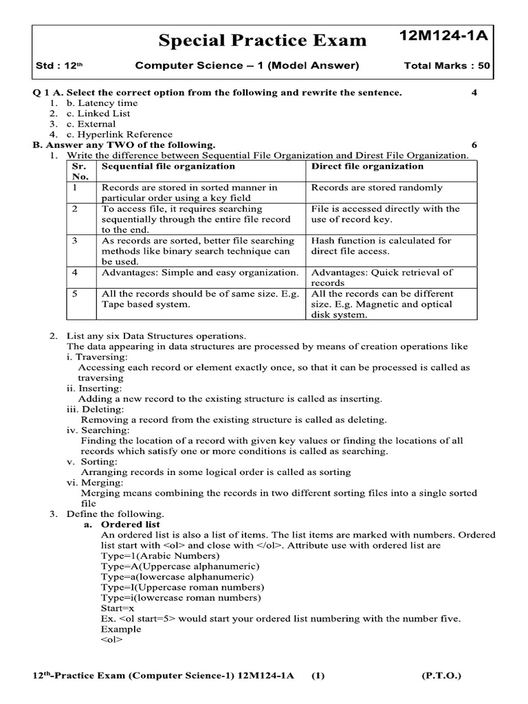 12th Computer Science-1 (MA) (1A) | PDF