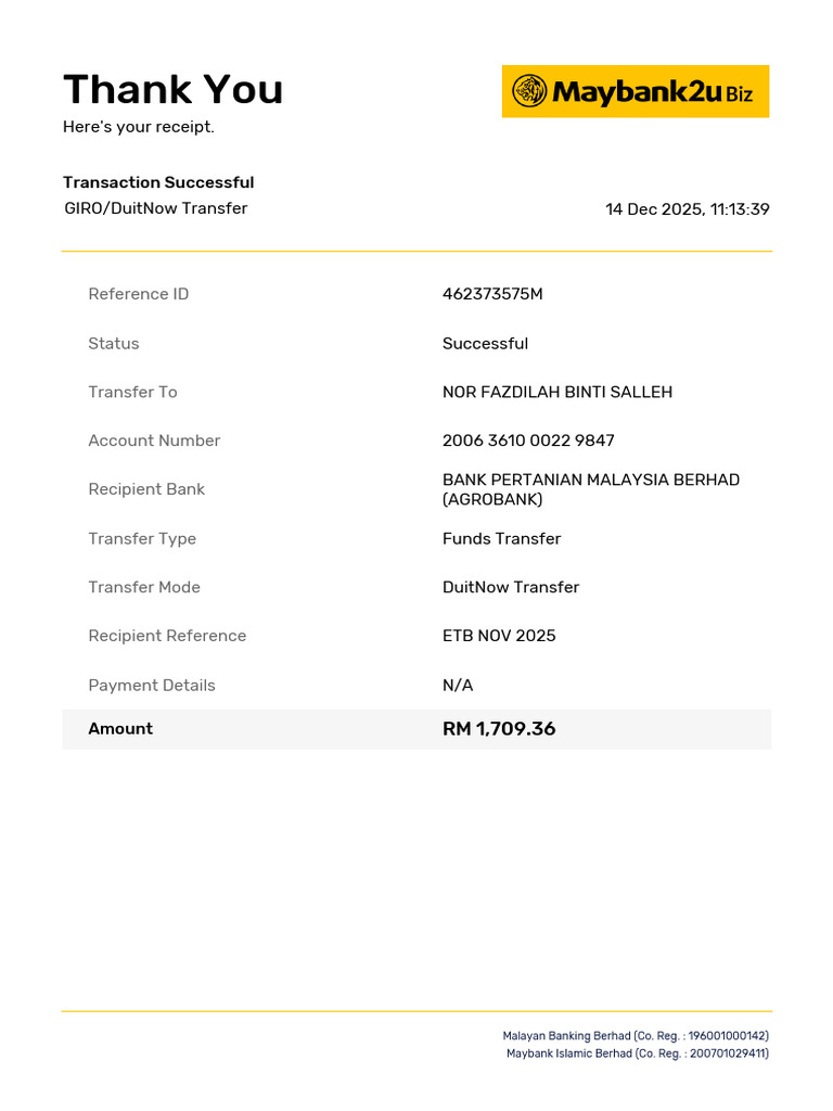 DuitNow Transfer Receipt - 14 Dec 2025 | PDF