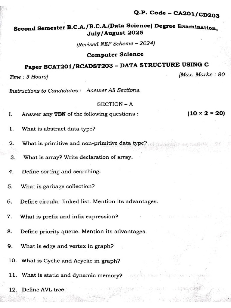 Data Structure Using C 2025 Q Paper | PDF