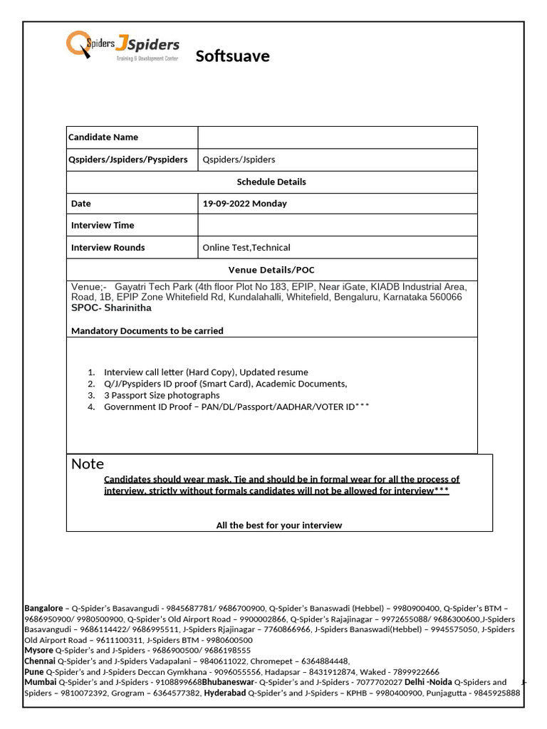 Qspiders/Jspiders Interview Schedule | PDF